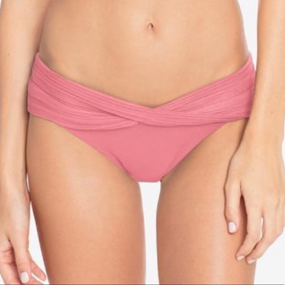 Robin Piccone Lily Pleated Twist Front Hipster Swim Bottom Pink Lemonade Sz L